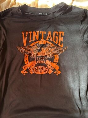 Papaya Black Short Sleeve Tee with Orange Vintage Eagle Graphic